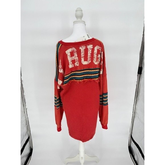 BDG Urban Outfitters Boho Retro Red Rainbow Stripe Waffle Knit LS Tunic Womens M - Picture 3 of 10